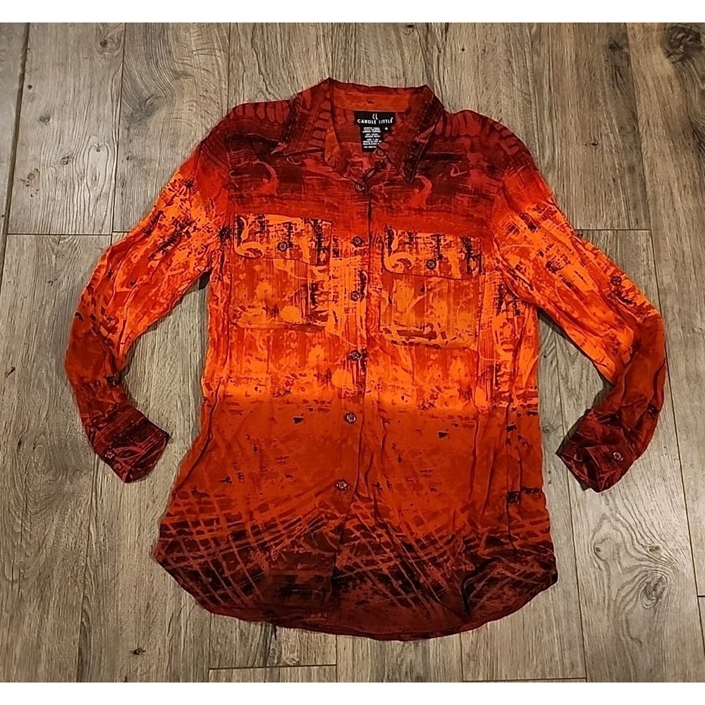 Carole Little Patchwork Button Up Top Fire Orange Bright Boho USA Artsy Size 4